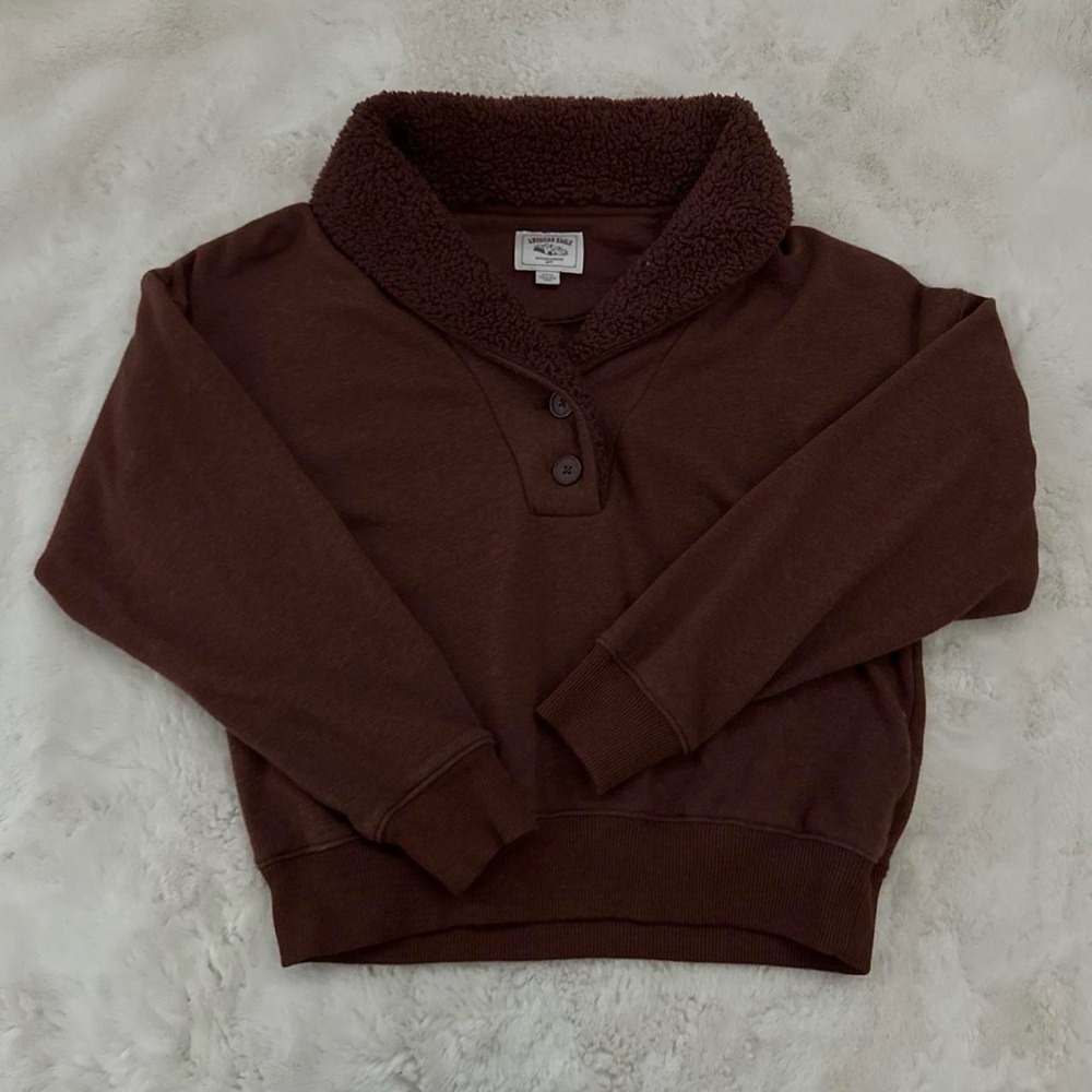 American Eagle Printed Sherpa Anorak Sweatshirt
